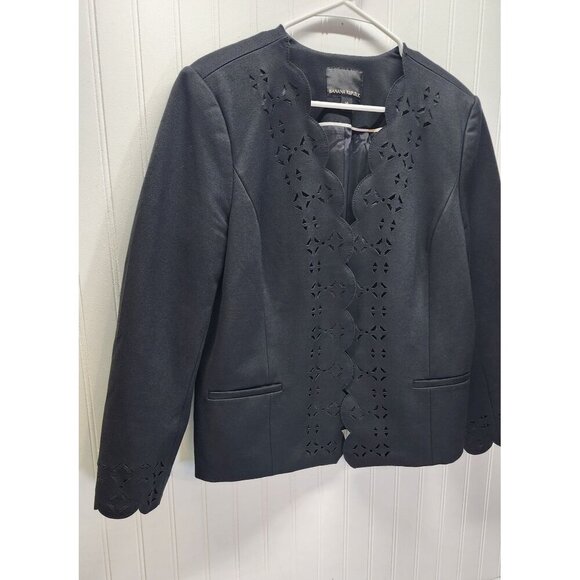 Banana Republic Black Laser-Cut Scalloped Edge Open-Front Blazer Jacket - Picture 3 of 11